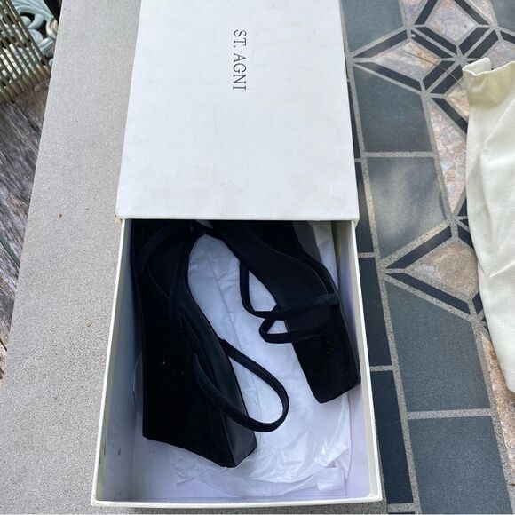 St Agni Spiral Wedge sandals shoes black suede platforms Revolve Sz 9 - Picture 10 of 16